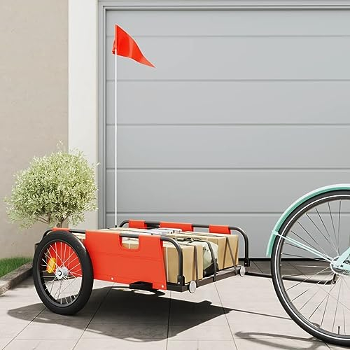 Festnight Fahrradanhänger Orange Fahrrad-Transportanhänger Fahrradanhänger Lastenanhänger Radanhänger Oxford-Gewebe und Eisen Lastenanhänger Fahrrad Groß 45kg Für Transport Oxford-Gewebe und Eisen