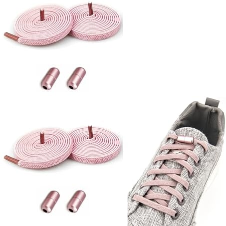SZWLJ Elastische Schnürsenkel mit Metallkapseln, Schnürsenkel Ohne Binden Gummischnürsenkel Einstellbare Gummi Schuhbänder, No Tie Schnürsenkel (2 Rosa)