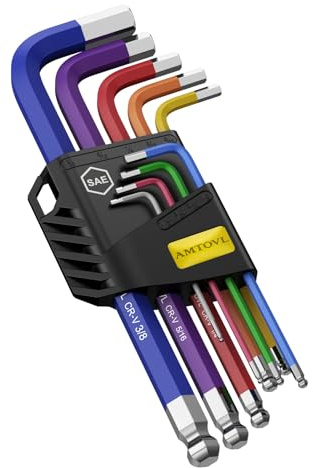 AMTOVL Hex Key Set, 9PCS Imperial Allen Key Set, 1/16-3/8Inch,Long Ball End | Anti-Slip Hex Wrench Set, Color Coding Hex Key Set for Vehicle, and Bicycle Repairs
