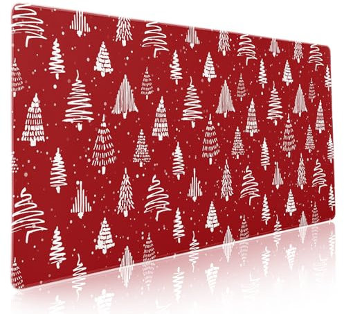 aportt Grand tapis de souris pour gaming motif sapin de Noël, dos antidérapant en caoutchouc et bords cousus, rouge, taille XXL, 90 x 40 cm