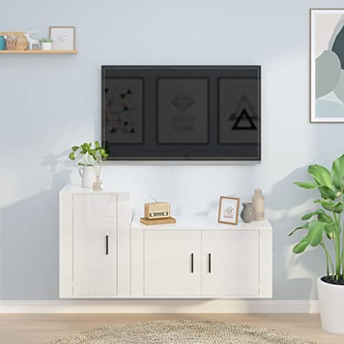 Hovothy Ensemble de Meubles TV Muraux 2 Pcs Blanc Brillant Bois d'ingénierie Robuste Ensemble de Meuble TV Suspendu Tendance Pratique Décoration Salon Chambre Armoires Stéréo Facile à Installer