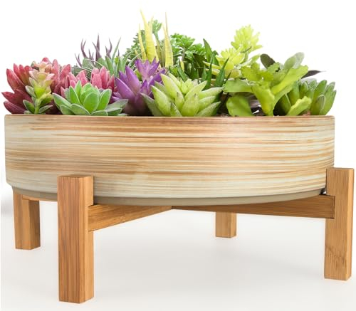ARTKETTY Vasi per piante grasse, grandi vasi per bonsai in ceramica da 28 cm, con supporto di drenaggio, fioriere poco profonde per piante grasse da interno decorative per fiori e cactus
