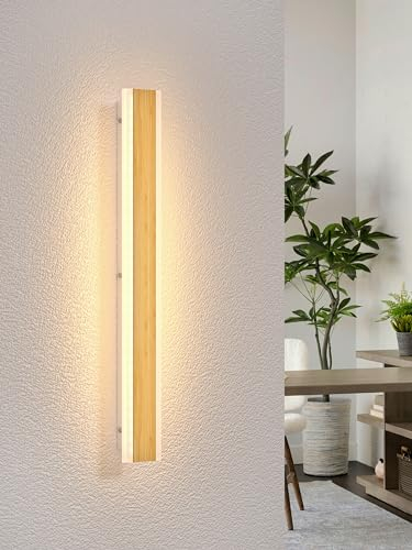 LED Wandleuchte Holz Lange Wandlampe Bambus 60cm Innen Lampe 3000K Wandleuchten 20W Modern Innenbeleuchtung Nachttischlampe Flurlampe Wandlampe für Schlafzimmer Wohnzimmer Treppenhaus