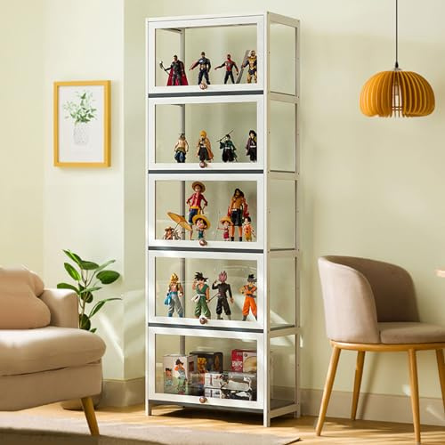 Bibliothèque Haute Avec Vitrine en Verre Acrylique - Support de Rangement à 5 Niveaux pour Statues et Jouets de Collection - 60cm/23.6in