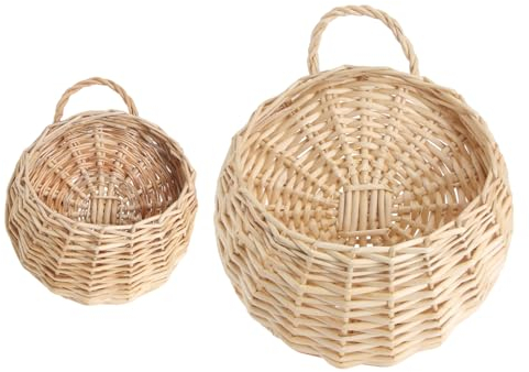 2 Stück Hängeländer Pflanzgefäß Outdoor Hängekörbe Boho Pflanzen Outdoor Blumen Hängender Blumentopf Outdoor Geländer Rattan Hängender Wandkorb Ranke Gras Bohemian Bambus