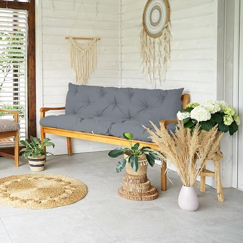 4L Textil Bankauflage Gartenbankauflage Bankkissen Polsterauflage Hollywoodschaukel Auflage für Gartenbank Sitzkissen und Rückenkissen wetterfest Stuhlkissen(100x60x50 cm),Dunkelgrau UV-beständig