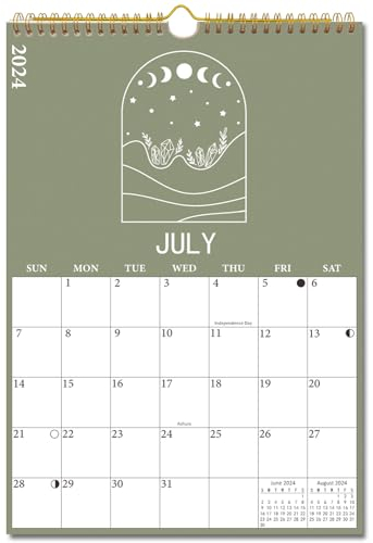 Kalender 2024–2025 – Wandkalender von jetzt bis Juni 2025, Boho-Ästhetik, modern, vertikal, hängend, großer Kalender mit Mondphasen, perfekt für monatliche Organisation und Planung, 25,4 x 37,8 cm