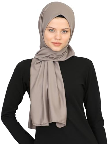 Prien Hijab Kopftuch für Damen, Muslimische Kleid Schal, Kopftücher für Mädchen, Islamische Langer Scarf, Chiffon Turban Kleider für Ramadan (Dunkles Nerz)