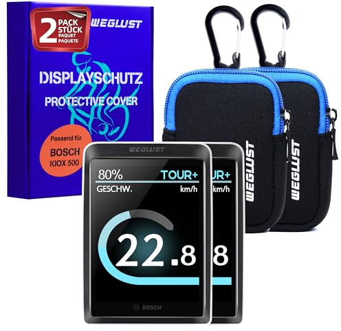 WEGLUST für Bosch Kiox 500 Display Schutzhülle + Neoprentasche | E-Bike Displayschutz | Transparent und wasserdicht | Stoß- und Kratzschutz (2er Set mit Neoprentasche)