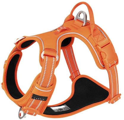 WINHYEPET TLH5654 Hundegeschirr, kein Ziehen, verstellbar, für den Außenbereich, reflektierend, Nylon, weich, geeignet für kleine, mittelgroße und große Rassen, Orange, Größe S