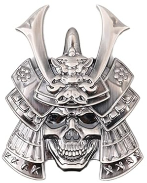 Ieron 3D-Totenkopf-Emblem, Samurai-Autoaufkleber aus Metall im japanischen Stil, Cooles Totenkopf-Abzeichen für Autos, LKWs, Motorräder (Gun-Farbe)