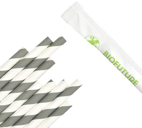 Biofuture Biodegradable Paper Straws – Premium 100% Eco-Friendly Disposable Straws | Ideal for Parties, Events, and Everyday Use | Sustainable, Environmentally Friendly, FSC Certified (Grey)