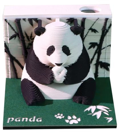 Starnearby 3D-Notizblock Panda, 3D Kalender Abreißen 2025, 2025 Tischkalender-Notizblock mit Licht, Kreative Panda Haftnotizen, Papierskulptur Desktop Ornament (Panda ohne Licht)