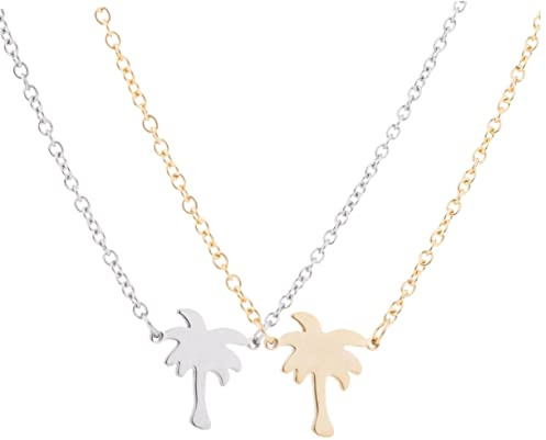 DEARMAMY Collier Acier Inoxydable Cocotier D'été, Lot de 2 Pièces | Pendentif Léger, Finition Soignée, Argenté, pour Sortie et Port Quotidien, Chaîne Fine Incluse