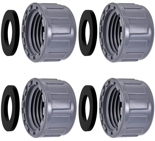 HAOBIN 4 Stück PVC Gewindekappe PVC Gewindestopfen 40mm Rund Innengewinde Schlauchverbinder Kappe rund mit Dichtung Innengewinde Abflussrohr mit Gummidichtung für Garten und Außenschlauchenden (40mm)