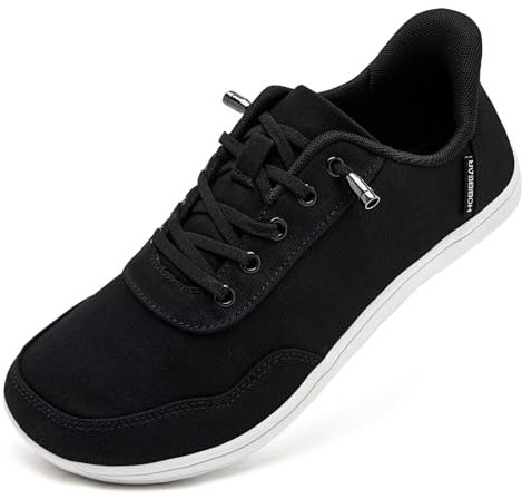 HOBIBEAR Women Hands Free Barefoot Shoes Mens Minimalist Sneakers Wide Toe Box Slip On Canvas Zero Drop Breathable Lightweight Walking Comfortable Casual Fashion Black White 5.5 Wide