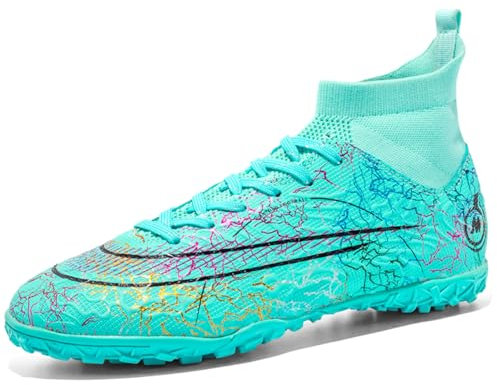 sudorun Scarpe da Calcio per Bambini con Erba Artificiale, Scarpe da Ginnastica per Ragazzi e Ragazze AG FG TF Turf, Bambini 028 Tf Verde, 35 EU