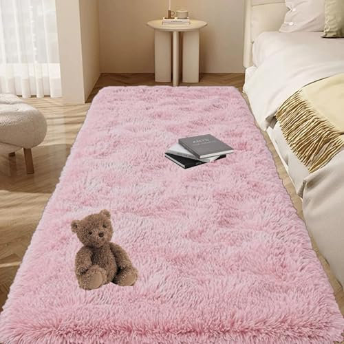 GOUTUI Teppich Wohnzimmer Hochflor 80 x 220 cm Weich & Schmutzabweisend Modern Flächenteppich Wohnkultur für Stühle Sofa Schlafzimmer Kinderzimmer, Rosa