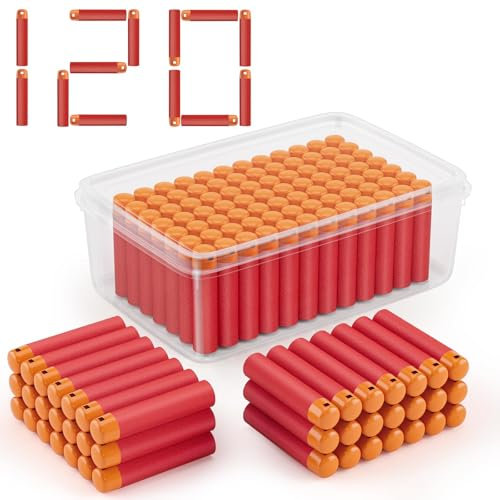 Mega Darts Pfeile fit für Mega Guns, 120 Mega Dart Munition passen für Nerf Mega Guns, Mega Series Blasters, Mega Darts Bulk, Rote Dart Zubehör passen für Nerf Mega Blasters (9,5 x 2 cm, Eimer Beilie)