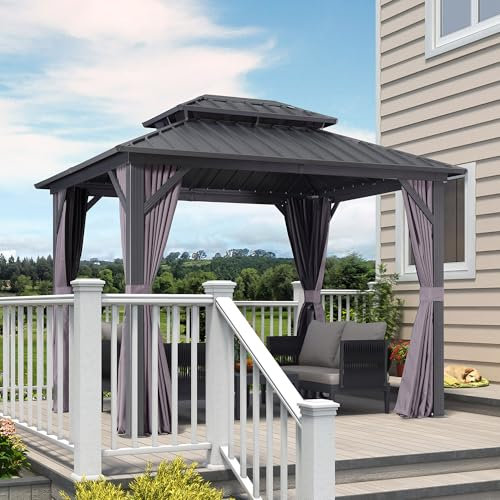 PURPLE LEAF Alu Pavillon 2.4 x 3 m Festem Dach, Basisch Pavillon Wasserdicht Stabil Winterfest Gartenpavillon mit Seitenteilen Stahldach Hardtop für Grillpavillon, Grau