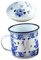 CRILSTYLEO Insulated Retro Enamel Mug Coffee Cup Lid Blue Vintage Tea Mug for Home Office Party