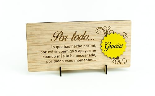 EWALAMI Tarjeta de Agradecimiento en Madera Natural Gracias | Regalo Original y Emotivo | Grabado Láser de Calidad | Incluye Soporte | Ideal para Amigos, Familia, Compañeros