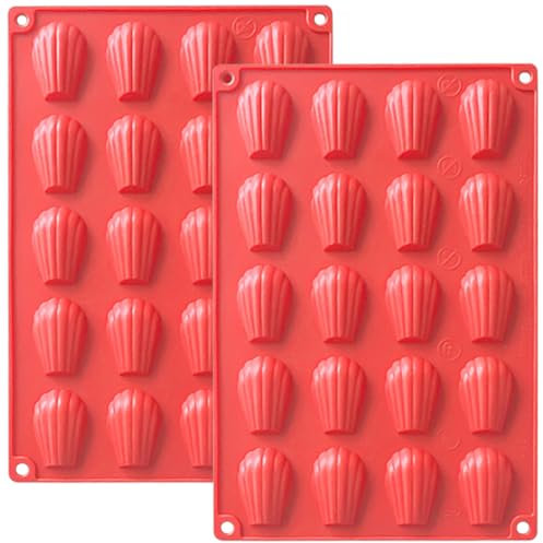 YXHZVON 2PCS Madeleine Baking Moulds, 20 Cavities Mini Silicone Madeleine Baking Moulds, Silicone Chocolate Molds, Madeleena Mould for Cakes Chocolate Sweets Biscuits (Red)