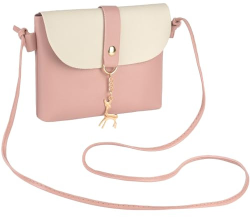 Ainiv Handtasche für Mädchen, Schulterhandtasche aus PU-Leder, Süße Umhängetasche mit Hirsch-Anhänger, Mini-Umhängetasche mit Verstellbarem Riemen für Kinder, Kleinkinder, Teenager, Weiß-Rosa