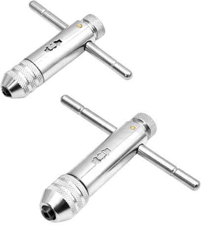 2 Stück T-Griff-Gewindebohrer-Ratsche, verstellbares Metall-Gelenk-Handgewindebohrer-Set, langlebiger Schlüssel-Satz in T-Form für metrische Gewindebohrer M3-M8/M5-M12, robust und bruchsicher