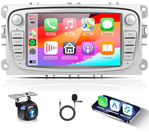 2G 64G Android Autoradio für Ford Focus II S-Max Mondeo Galaxy Il C-Max Kuga 7 Zoll Autoradio mit Wireless Carplay Android Auto Navi GPS Mirror Link Bluetooth FM/RDS Radio WiFi USB+ Rückfahrkamera