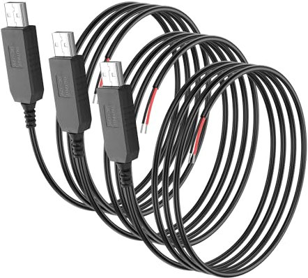 SinLoon DC Boost-Kabel – 3 Stück USB 5V zu 12V Step-Up-Converter, USB 2.0-Stecker auf blanke Adern – geeignet für Kameras, Mini-Lautsprecher etc. (0,98m)