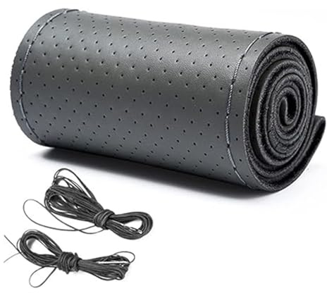 DIY Lenkradbezug Leder,Autos Lenkradhülle mit Nadel und Faden, Lenkradschutz 36-40cm, Anti Rutsch,Autos Innenzubehör(B-Grau, 40cm)