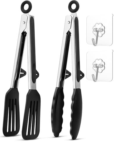 Silicone Kitchen Tongs, 2 Pcs Food Safe Silicone Cooking Clamps Non-Slip Locking Grill Clamps for Cooking, Buffet, Salad, air Fryer