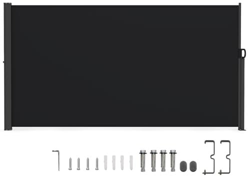 HOMASIS Seitenmarkise ausziehbar Markise, Aluminium Sichtschutz Blickdicht, Senkrechtmarkise mit Griff, Seitenrollo Sonnenschutz Windschutz für Garten, Balkon, Pool, Terrasse, Schwarz (160 x 300 cm)