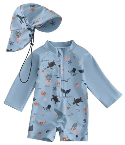Traje de Baño Bebé UPF50+ Mangas Largas Bañador con Capucha Tejido Secado Rápido Protección Solar Bebé Unisex Traje de Baño UV Suaves y Cómodos Bañadores para Niña Niño