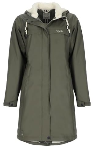 Dry Fashion Damen Regenmantel Oslo - PU-Mantel Outdoor in Navy, Größe 36 | Wind- & wasserddicht, Verschweißte Nähte, 2-Wege-Reißverschluss, Verstellbare Kapuze, Kinnschutz, Taillenregulierung, Taschen