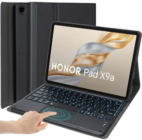 HEKUEUN Custodia con Tastiera per Honor Pad X9a / Pad X9 PRO 11.5 Pollici 2025, Layout Italiano Tastiera Bluetooth Touchpad Retroilluminata A 7 Colori, Custodia Ultrasottile con Mouse,Nero