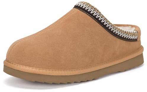 Dokela Unisex Wildleder Hausschuhe Gefüttert Pantoffeln Echtes Leder Plattform Winter Warm Filzfutter Wasserdicht rutschfeste Slippers,Hellbraun,39 EU