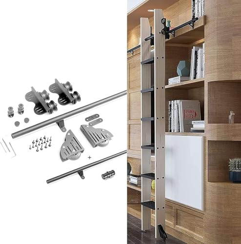 Einziehbare Rollleiter-Hardware-bibliothek, Schiebeleiter-Hardware-kit, Einziehbares Rollleiter-bücherregal, Verlängerungsleiterschiene, Rundschienen-kit, Für Indoor-loft, 600cm(19.7 ft) Track kit