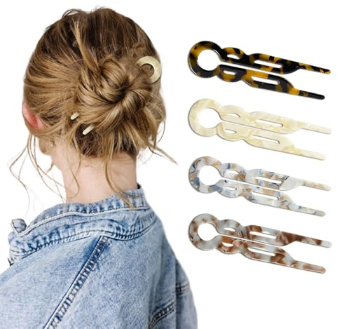 Mehrfarbige französische Acetat-Haarspangen 4er Set | Elegantes Prestige Haarnadeln Set mit festem Halt für Brötchen und Haarknoten