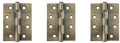 Kooples Hardware Atlantic Ball Bearing Hinges Grade 11 Fire Rated 4 x 3 x 2.5mm – Set of 3 Heavy Duty Door Hinges for Fire & Internal Doors (Antique Brass)