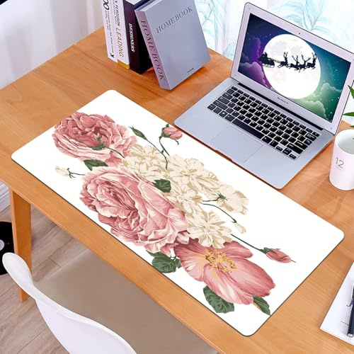 KDWJS Tapis de Souris XXL Speed Gaming - 90x40 cm - Base en Caoutchouc antidérapant Extended - Améliore la précision et la Vitesse - Rose, Corsage Rose Vintage Antique sur Fond Grunge Ancien romantiq