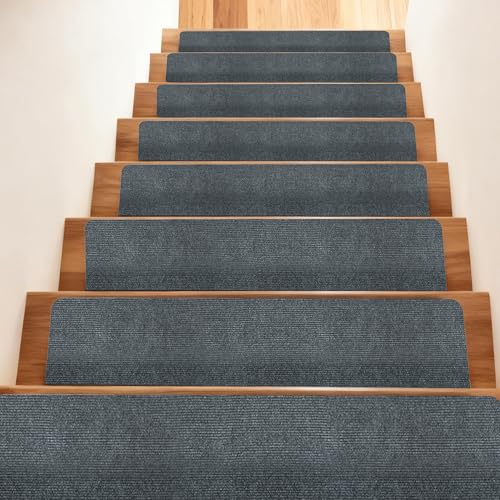 Lifegogo Non-Slip Stair Treads Carpet 15Pcs: 22x70cm Removable Stair Carpet Treads Self Adhesive Stairs Mats with Reusable Adhesive for Indoor Wooden Steps Home Pets Kids Elders