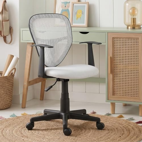 IDIMEX Schreibtischstuhl Kinder Studio-1 höhenverstellbar, Weiß - Bürostuhl für Kinderzimmer ergonomisch, drehbar mit Armlehnen, atmungsaktiver Meshbezug [max. Belastbarkeit 100 kg]