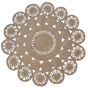 mavaux Marguerite- Stilvoller Teppich im Jute, ideal für Wohnzimmer, Esszimmer & Flur, pflegeleicht und wetterbeständig für Indoor & Outdoor, Boho Design, ca. Ø120cm Rund