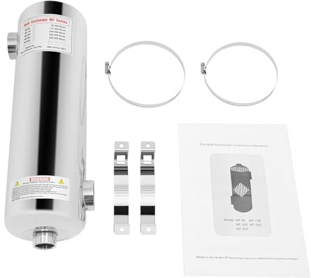 Wärmetauscher 60 KW, Poolheizung Elektrisch aus Edelstahl, Max 110℃, 250 L/Min Poolwasserdurchfluss, 30L/Min Heißwasserfluss, 145 PSI Wärmetauscher Heizung für Spa Schwimmbad Pool, 480x134mm