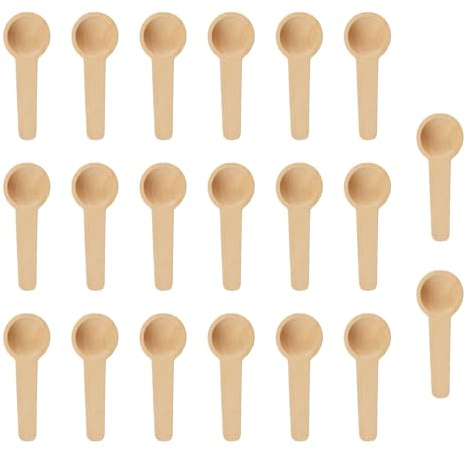 oupados Lot de 20 petites cuillères de cuisine rondes en bois | avec manche court Mini cuillères en bois pour épices, miel, café, sel, pots à confiture, sucre, enfants (6,8 x 2,4 x 1 cm)