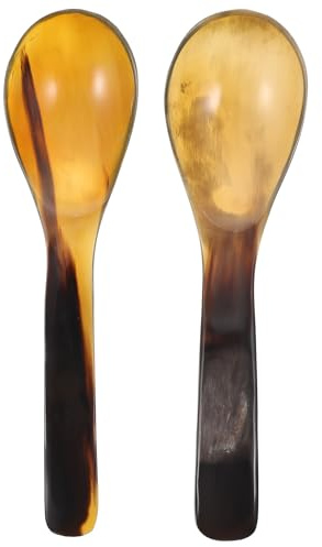 BESPORTBLE 2 Stück Ochsenhorn Löffel aus Naturhorn Ergonomischer Reislöffel und Suppenlöffel für Restaurant und Haushalt