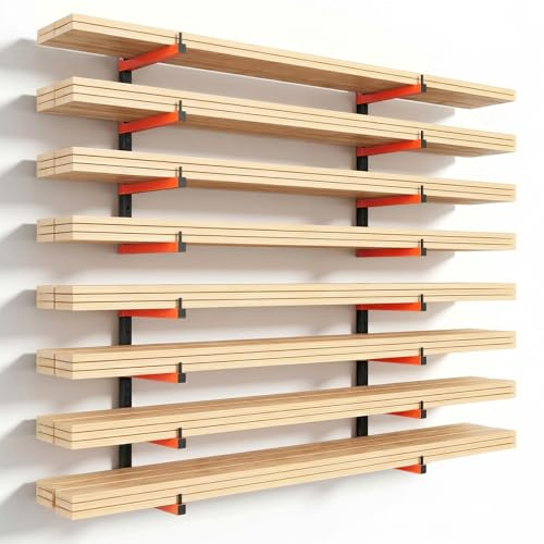 Housolution 4-Level Lumber Storage Rack - 4 Pack Holds Up 400LBS | Snap-Fit Connection, Heavy Duty Metal Shelf 32/83cm Wood Storage Rack Wall Mount for Garage Woodworking Shop Indoor&Outdoor