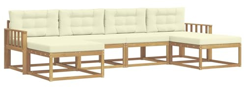 vidaXL Outdoor-Sofagarnitur mit Kissen 6 pcs Weiß und Creme, Moderne Akazien-Gartenmöbel, wetterfester Sofa-Set, stylische Sitzgelegenheit für Terrasse und Pool
